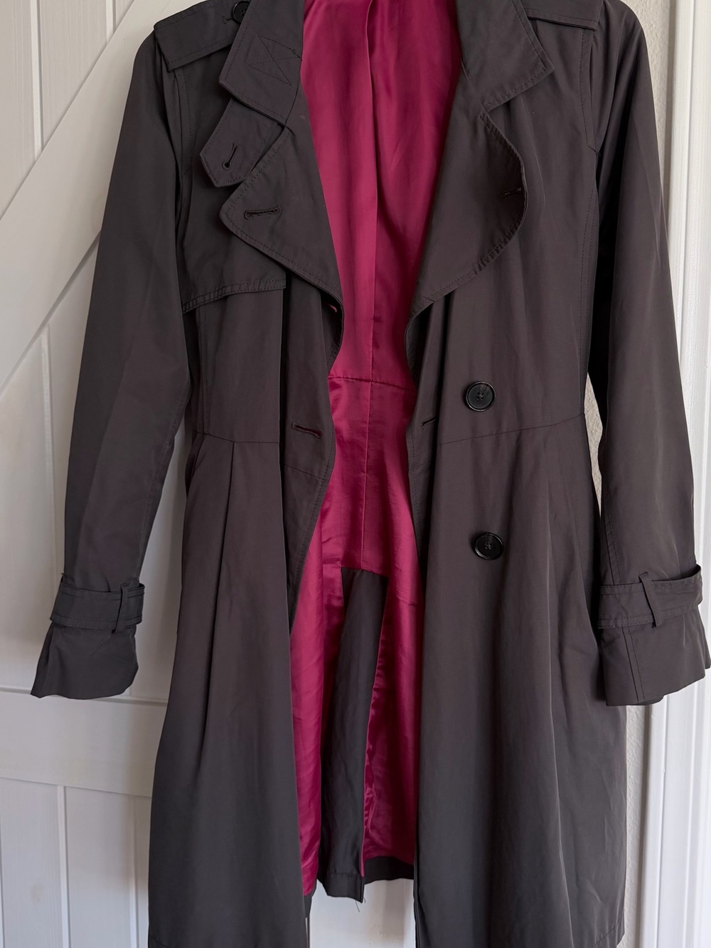 GAP Dark Gray Trench Coat with Fuchsia Lining